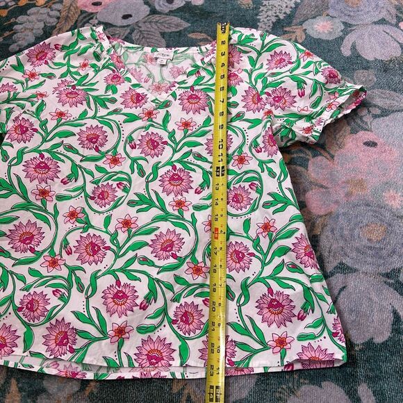 J. Crew Blouse Cotton poplin top Pink Green Floral White Lotus Bloom Medium M - Picture 12 of 14
